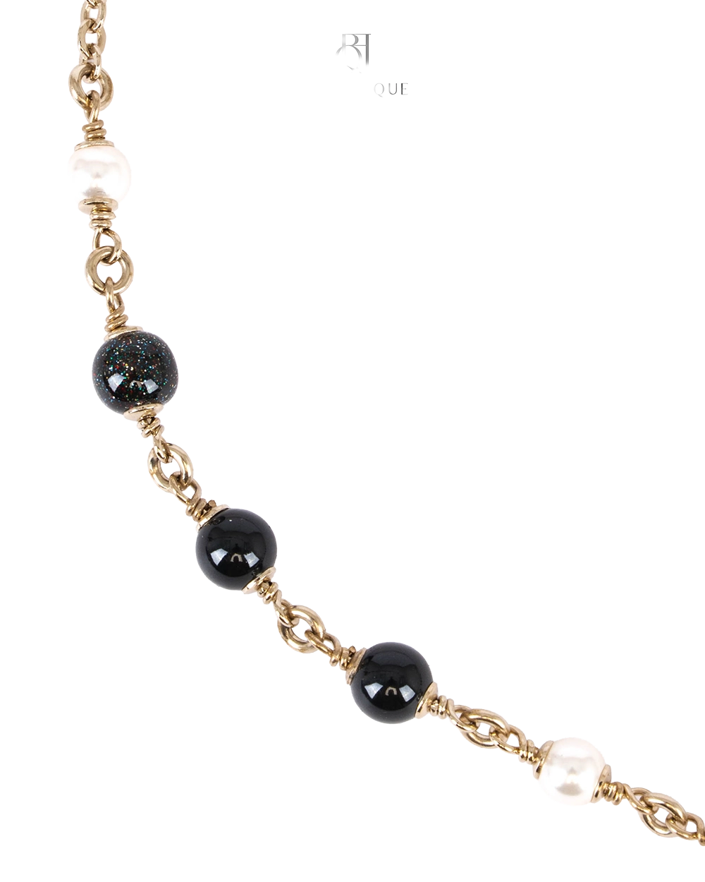 CHANEL CHAIN AND TEARDROP PEARL BIB NECKLAE BLACK GHW 1419