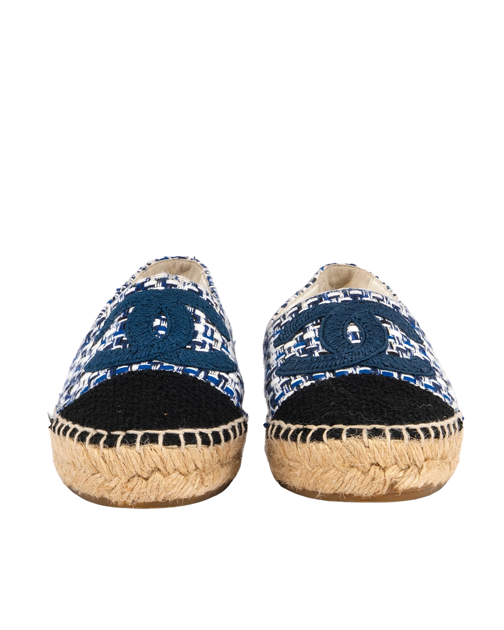 CHANEL ESPADRILLES FLATS SHOES 35 BLUE NAVY TWEED Z G34546 2097