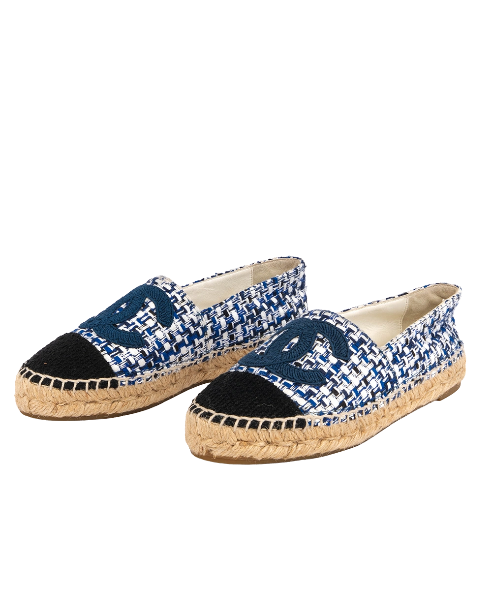 CHANEL ESPADRILLES FLATS SHOES 35 BLUE NAVY TWEED Z G34546 2098
