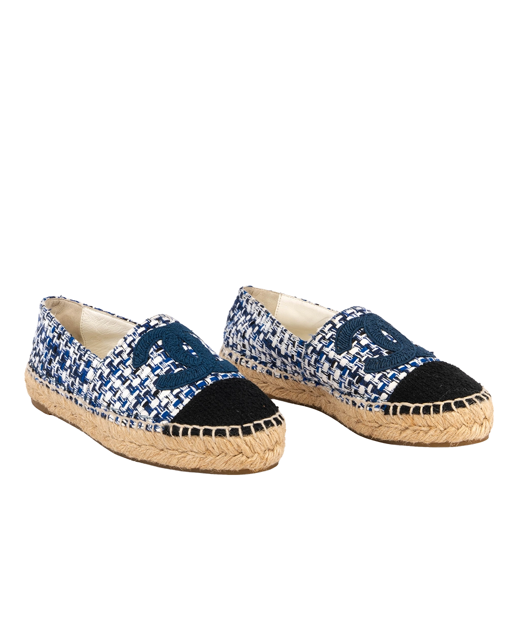 CHANEL ESPADRILLES FLATS SHOES 35 BLUE NAVY TWEED Z G34546 2099