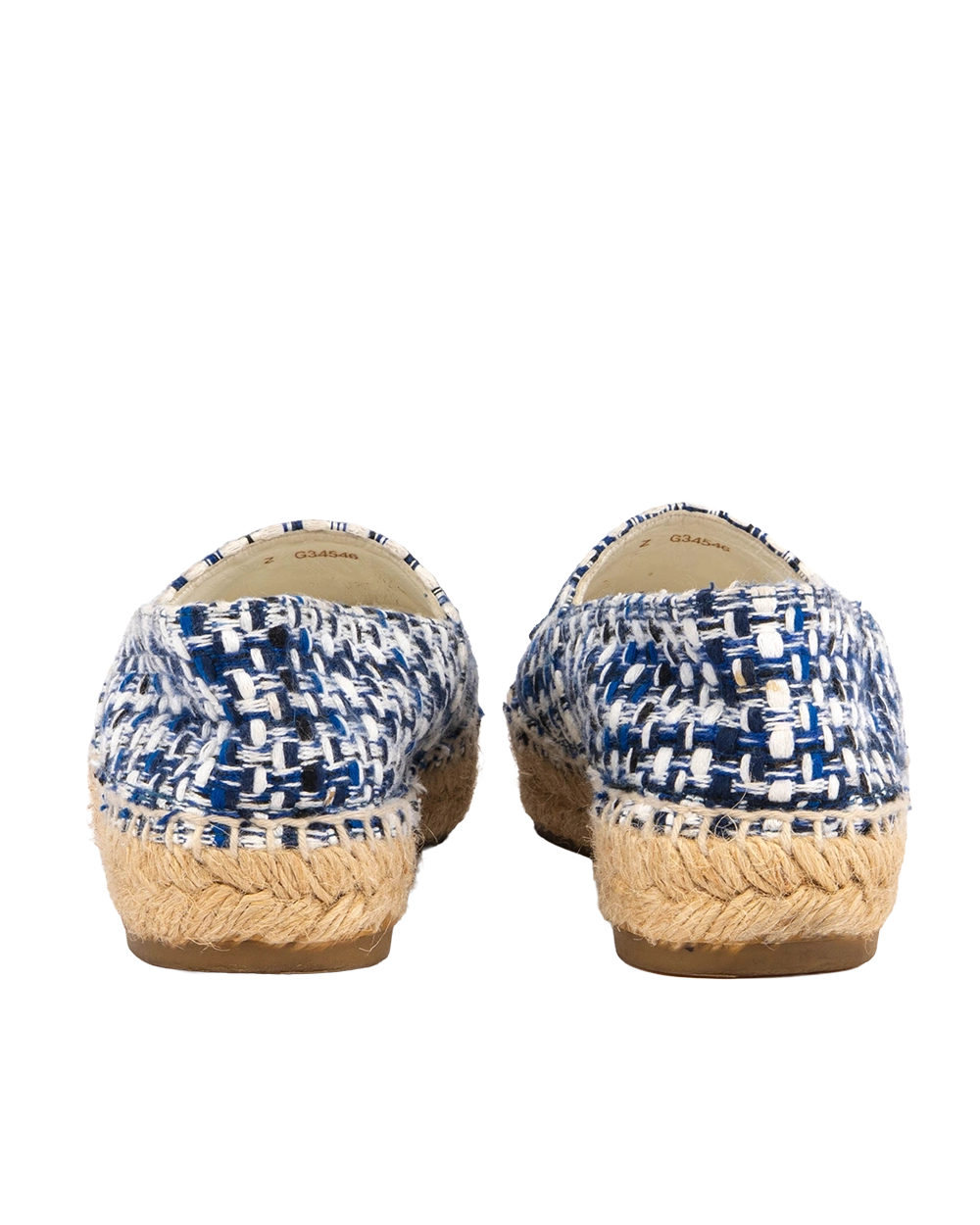 CHANEL ESPADRILLES FLATS SHOES 35 BLUE NAVY TWEED Z G34546 2101