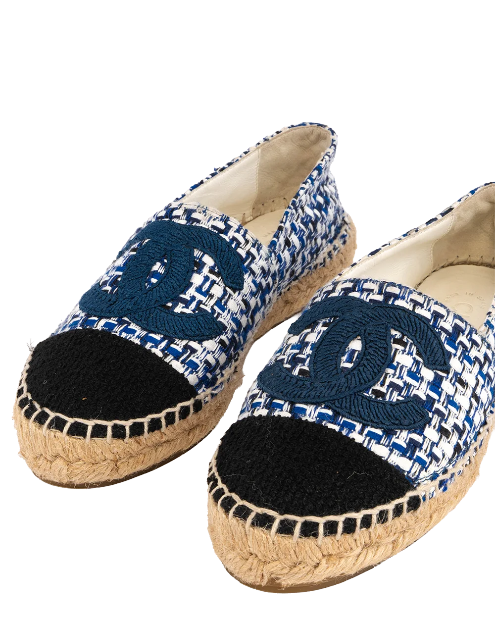 CHANEL ESPADRILLES FLATS SHOES 35 BLUE NAVY TWEED Z G34546 2102
