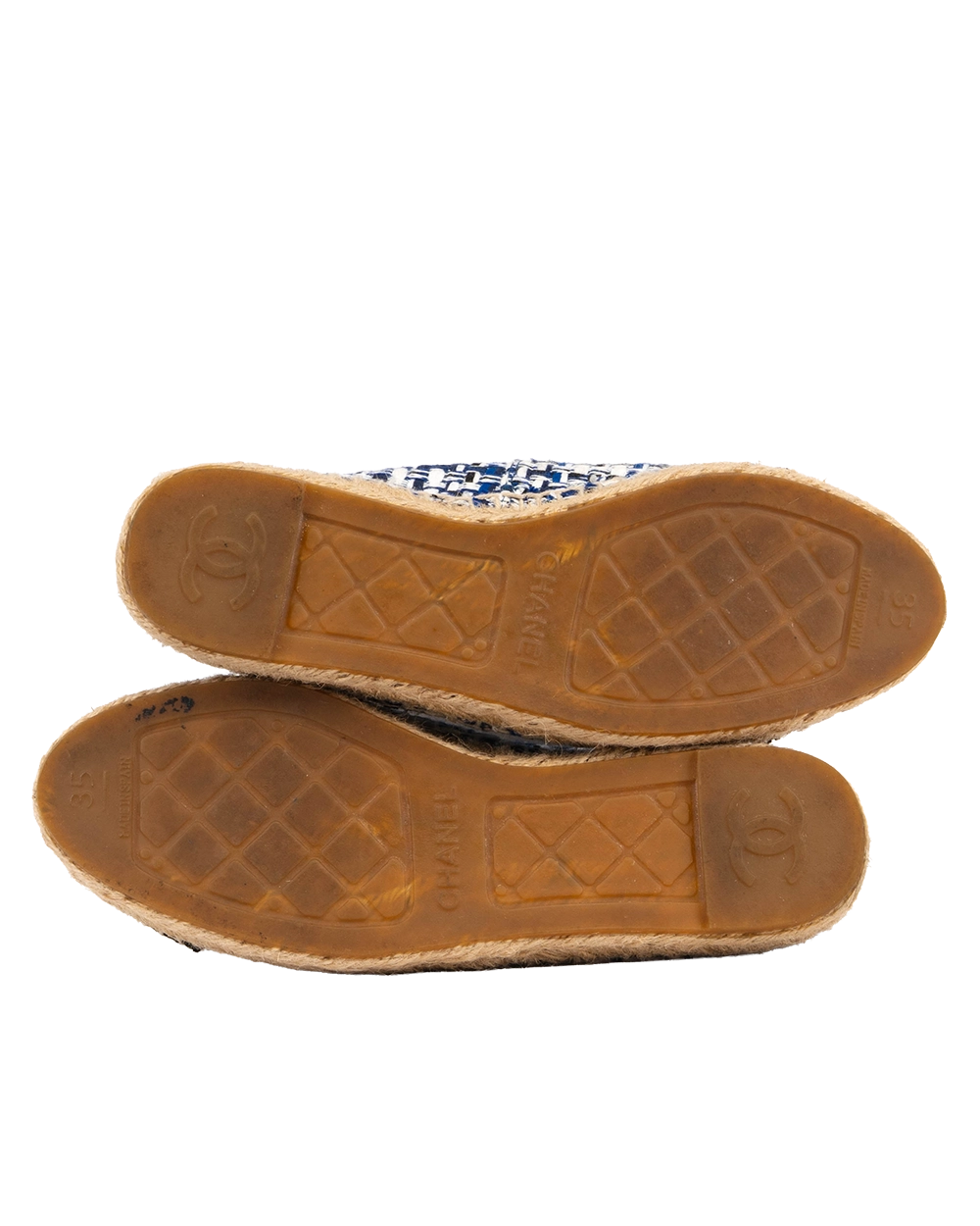 CHANEL ESPADRILLES FLATS SHOES 35 BLUE NAVY TWEED Z G34546 2103
