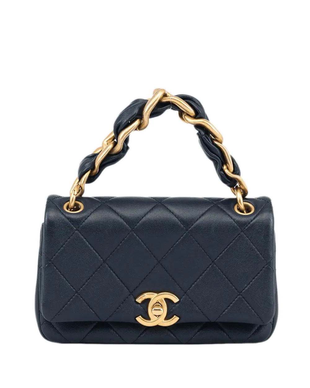 CHANEL FLAP TOP CHAIN HANDLE 7.5 NAVY CALF GHW 31062978 3172