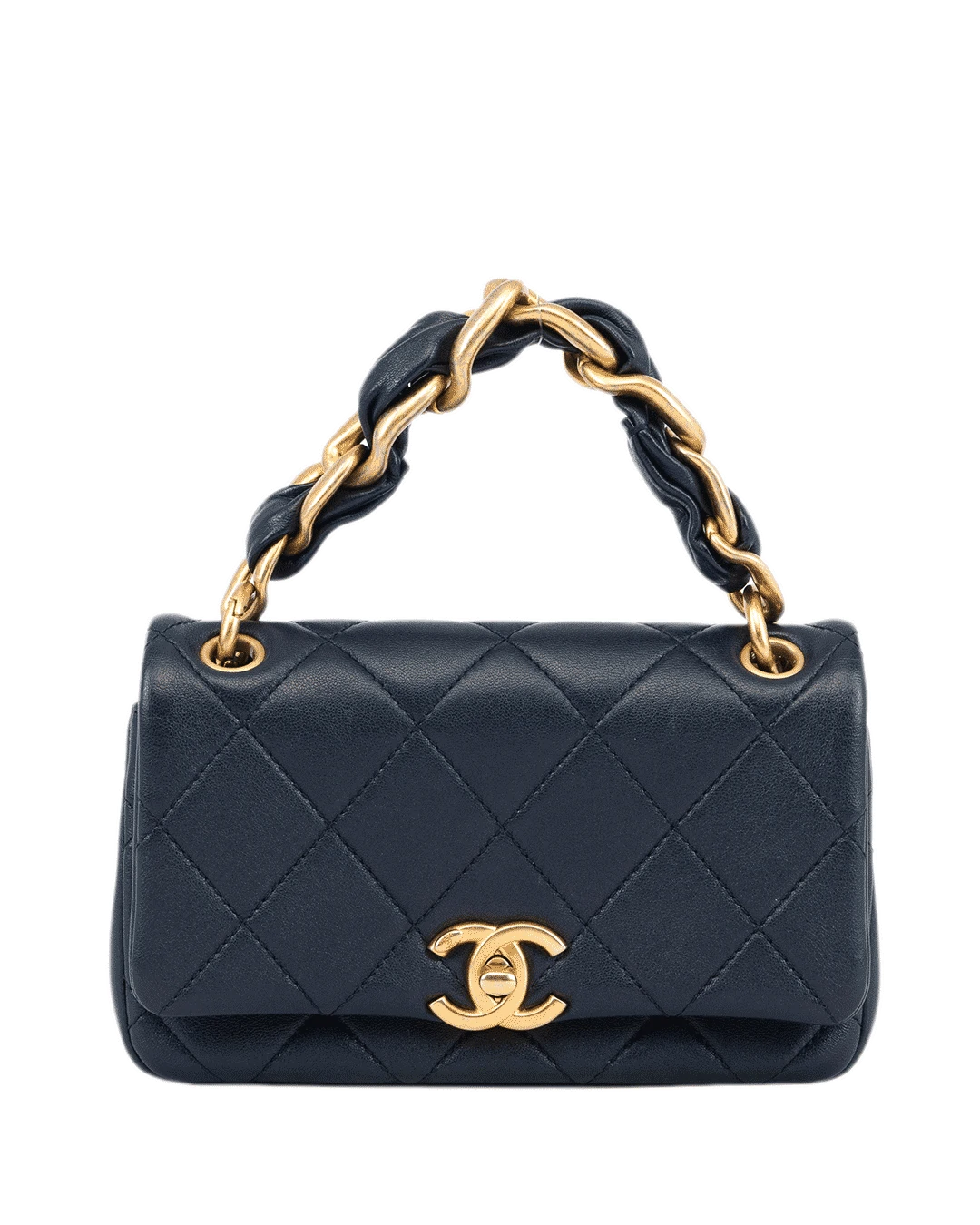 CHANEL FLAP TOP CHAIN HANDLE 7.5 NAVY CALF GHW 31062978 3172