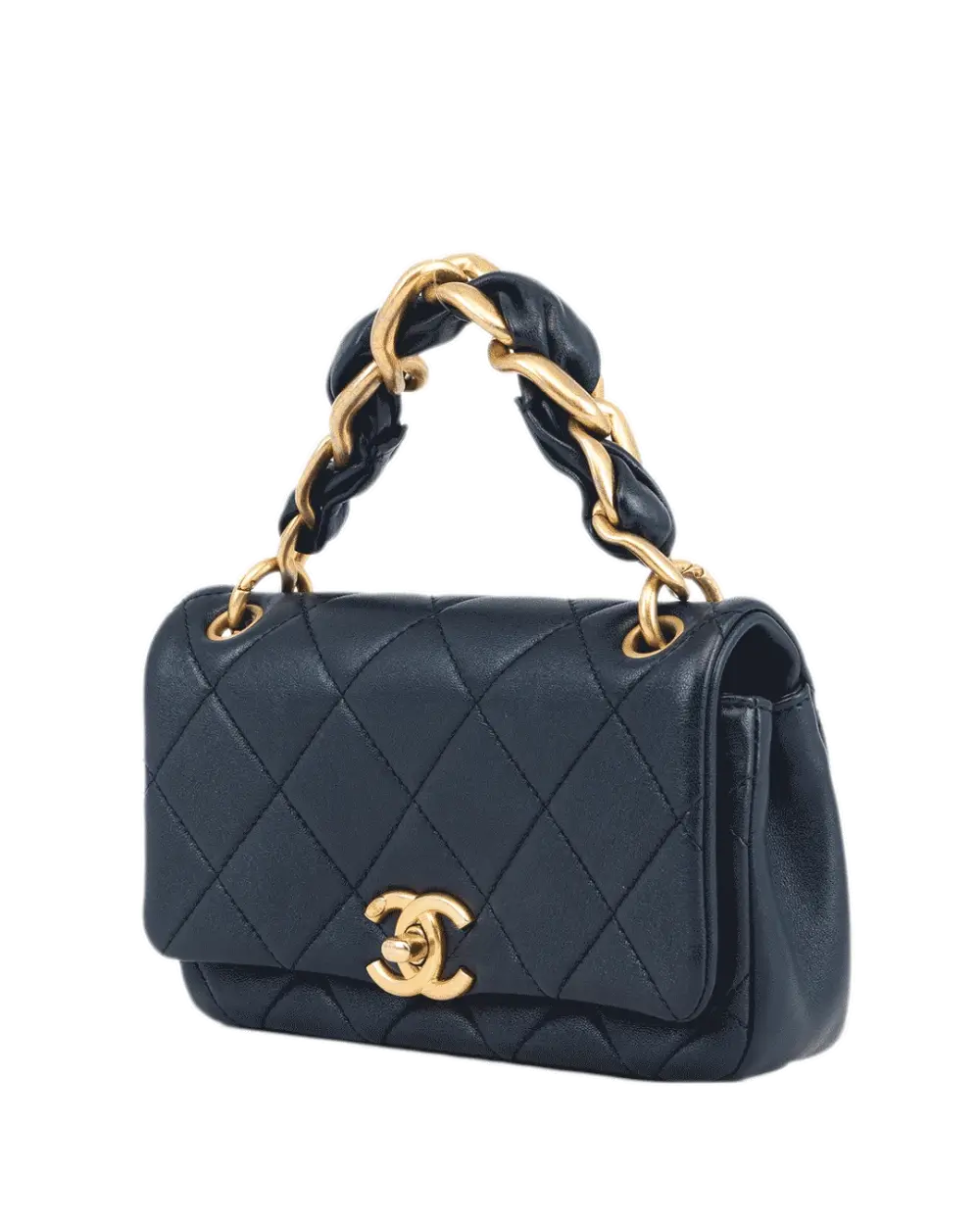 CHANEL FLAP TOP CHAIN HANDLE 7.5 NAVY CALF GHW 31062978 3173