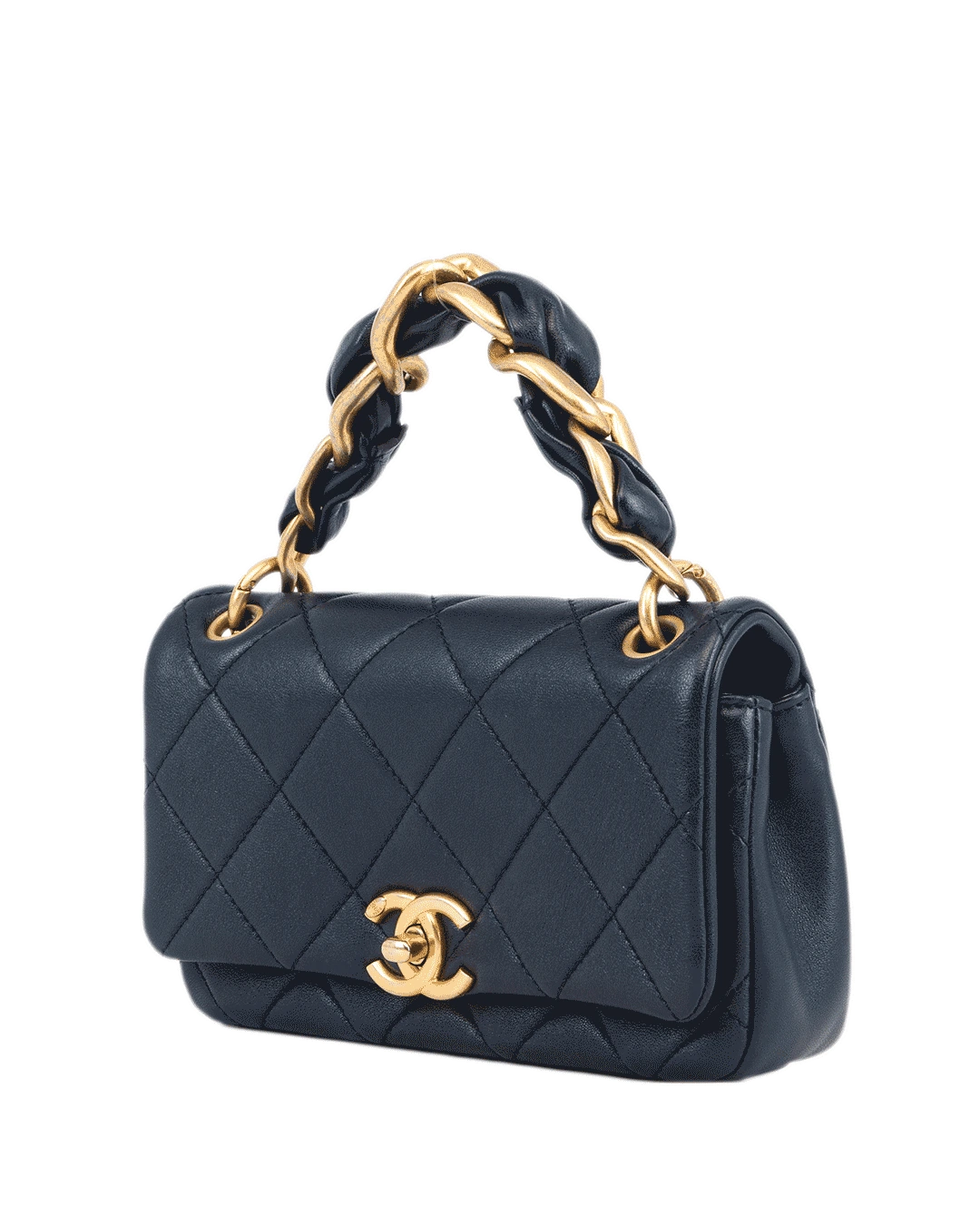 CHANEL FLAP TOP CHAIN HANDLE 7.5 NAVY CALF GHW 31062978 3173