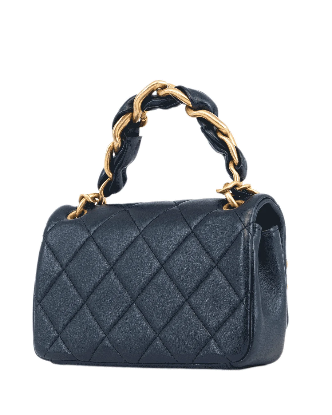 CHANEL FLAP TOP CHAIN HANDLE 7.5 NAVY CALF GHW 31062978 3174