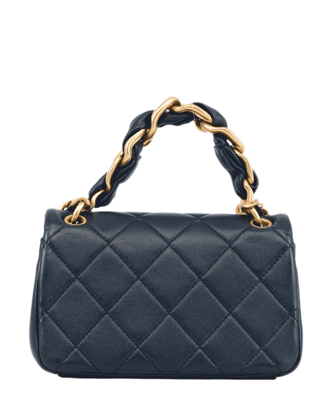 CHANEL FLAP TOP CHAIN HANDLE 7.5 NAVY CALF GHW 31062978 3175