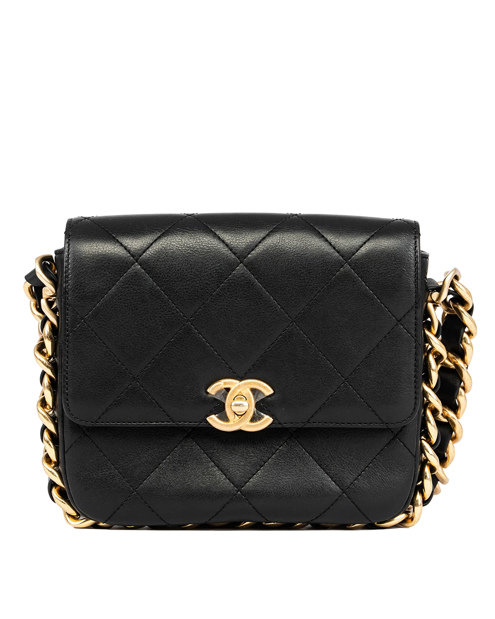 CHANEL FRAMIMG CHAIN FLAP SMALL BLACK CALF GHW T1N790LE 1833