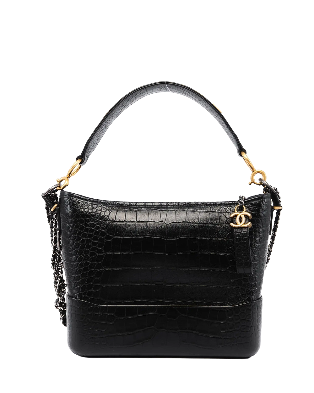 CHANEL GABRIELLE MEDIUM BLACK CROC EMBOSSED 04759