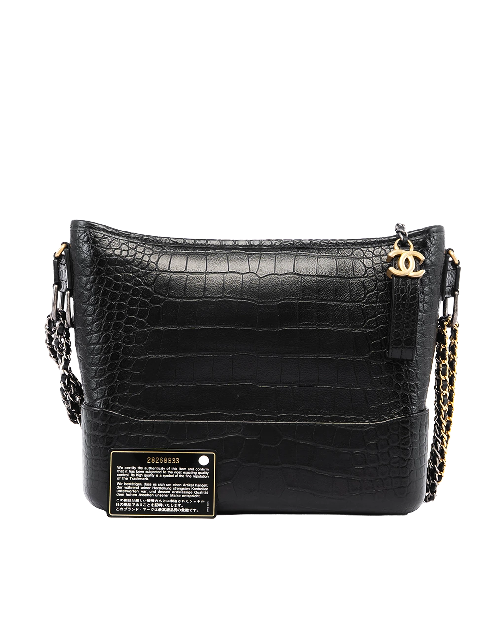 CHANEL GABRIELLE MEDIUM BLACK CROC EMBOSSED 04761