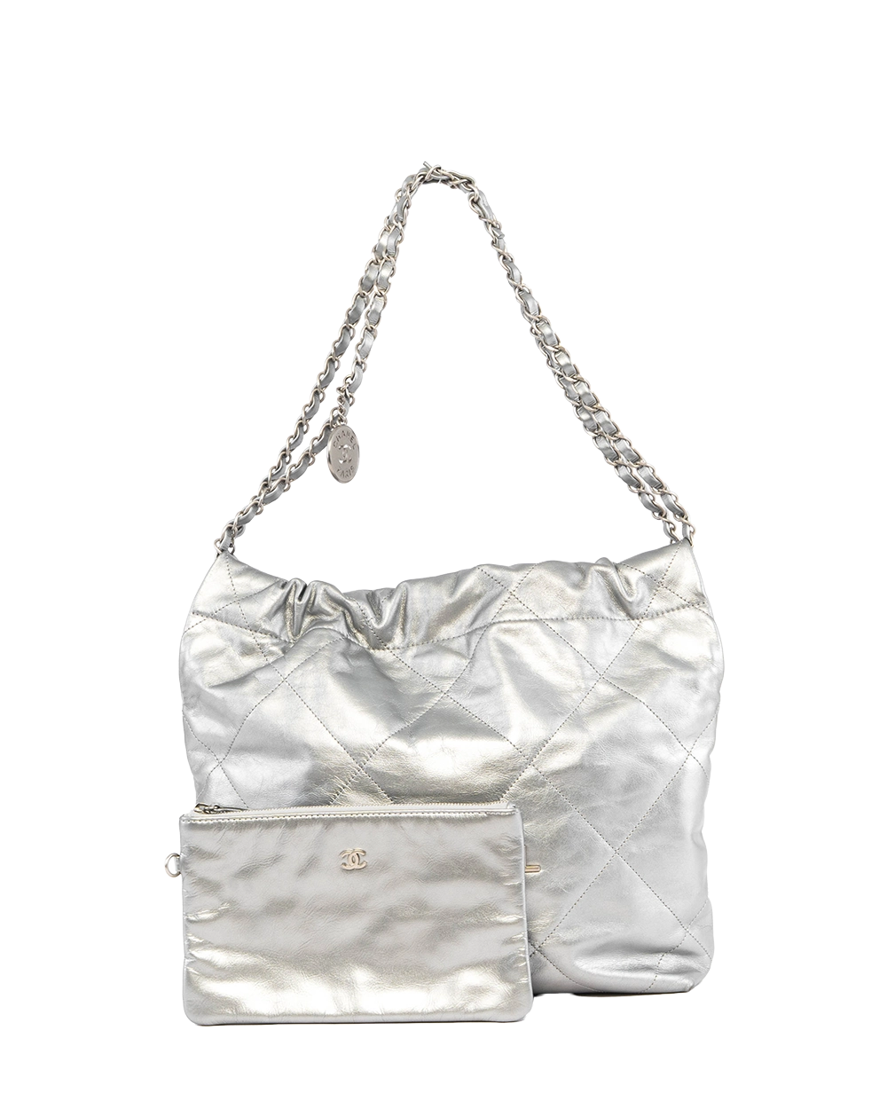 CHANEL TOTE 22 SMALL GREY MATTALIC CALF SHW EALK7CU8 0489