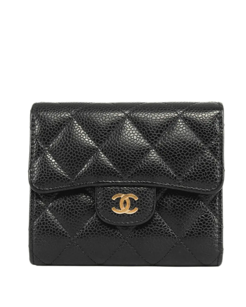 CHANEL TRI FOLD WALLET SHORT BLACK CAVIAR GHW 27514169 21257