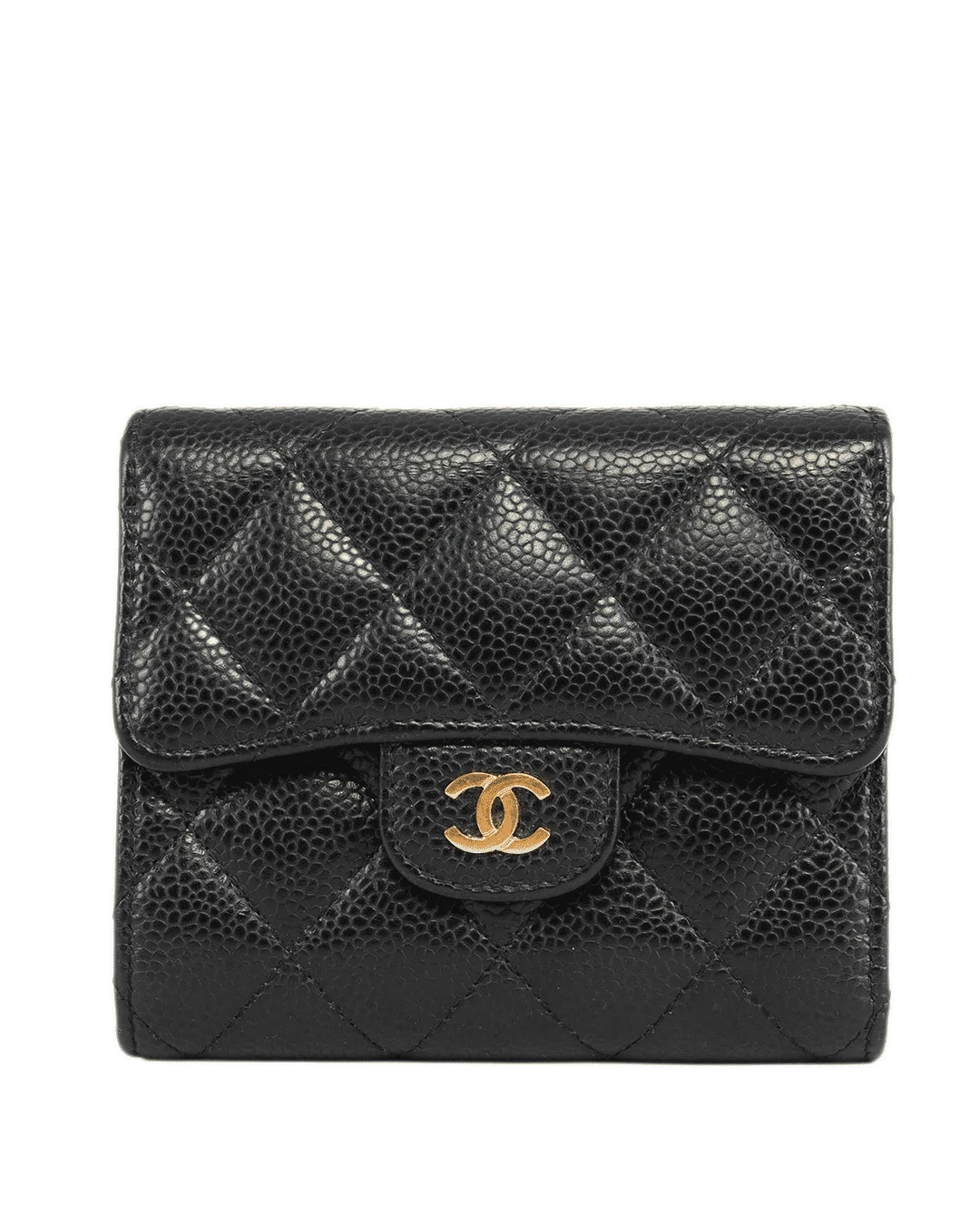 CHANEL TRI FOLD WALLET SHORT BLACK CAVIAR GHW 27514169 21257