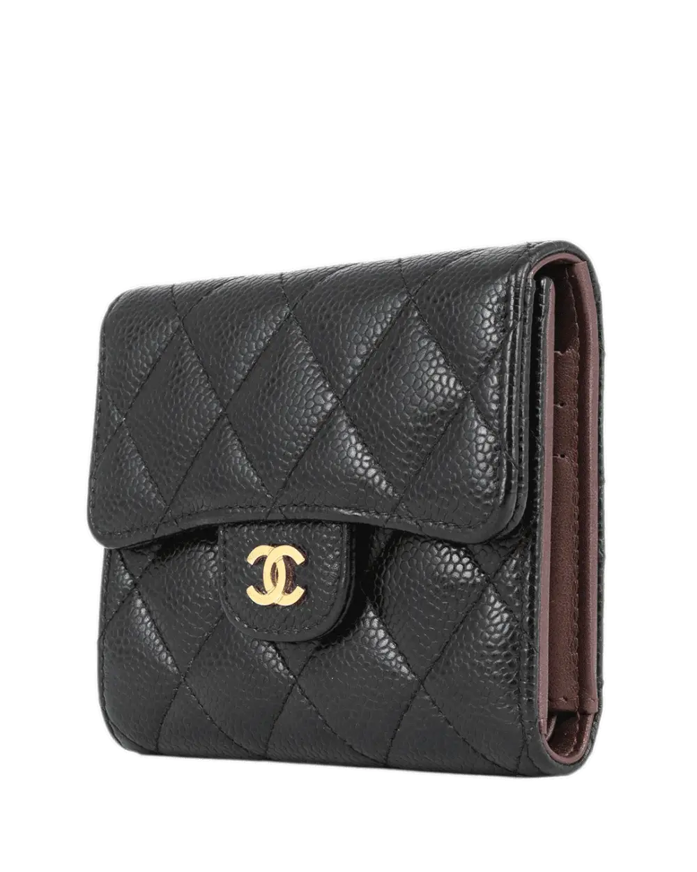 CHANEL TRI FOLD WALLET SHORT BLACK CAVIAR GHW 27514169 21260