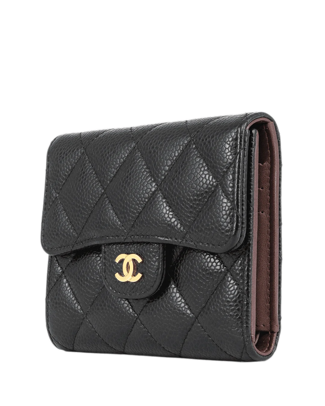 CHANEL TRI FOLD WALLET SHORT BLACK CAVIAR GHW 27514169 21260