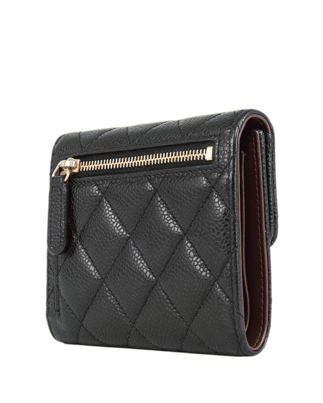 CHANEL TRI FOLD WALLET SHORT BLACK CAVIAR GHW 27514169 21261