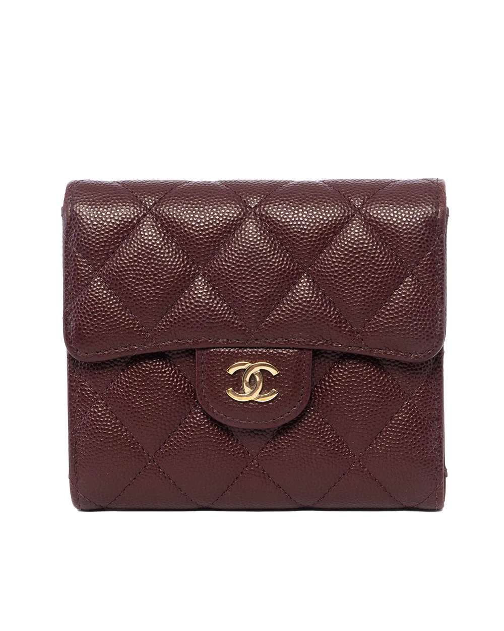 CHANEL TRI FOLD WALLET SHORT RED BURGUNDY CAVIAR GHW 31613364 2453