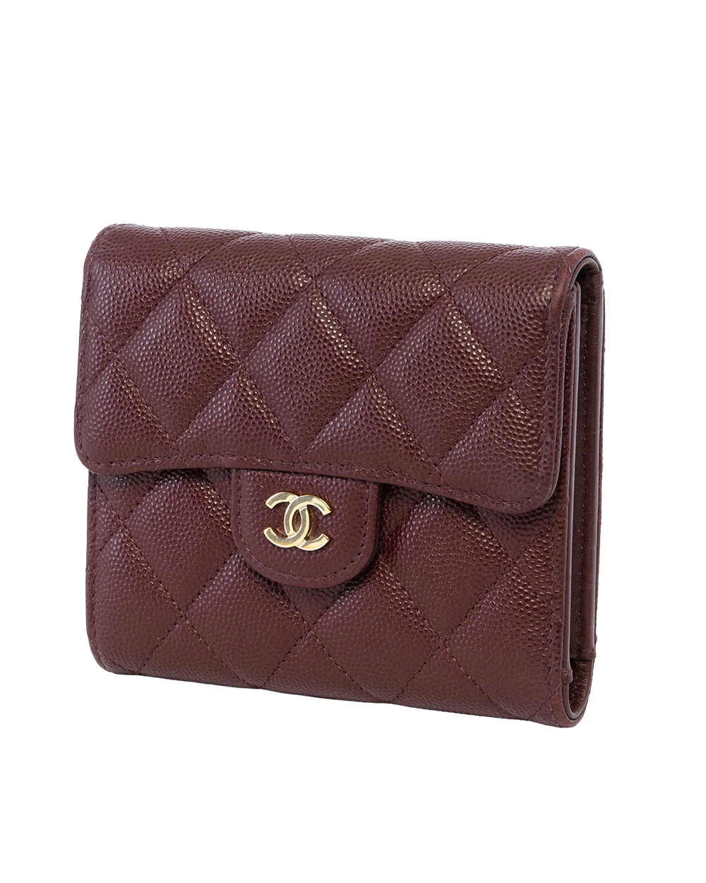 CHANEL TRI FOLD WALLET SHORT RED BURGUNDY CAVIAR GHW 31613364 2458