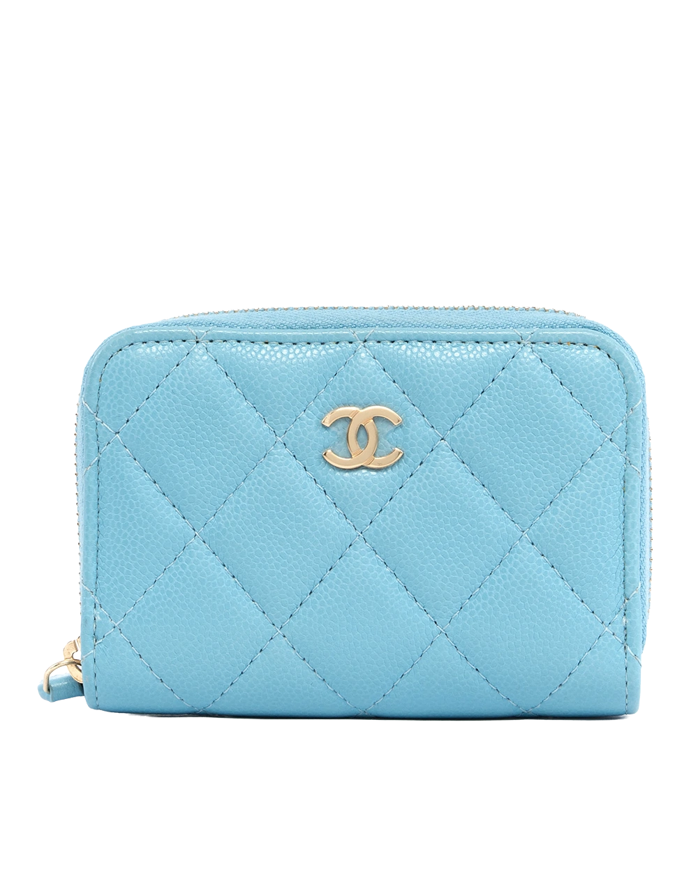 CHANEL ZIP COIN PURSE SHORT SKY BLUE CAVIAR GHW XTL5GL4A 0166