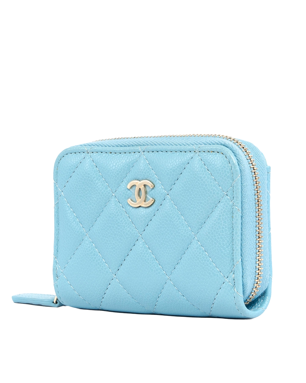 CHANEL ZIP COIN PURSE SHORT SKY BLUE CAVIAR GHW XTL5GL4A 0168