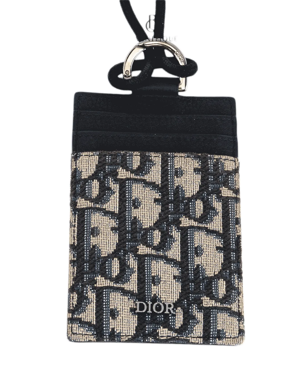 DIOR CARD SLOT WITH CHAIN SHORT BLUE NAVY OBLIQUE JACUARD SHW 10 BO 0243 3768