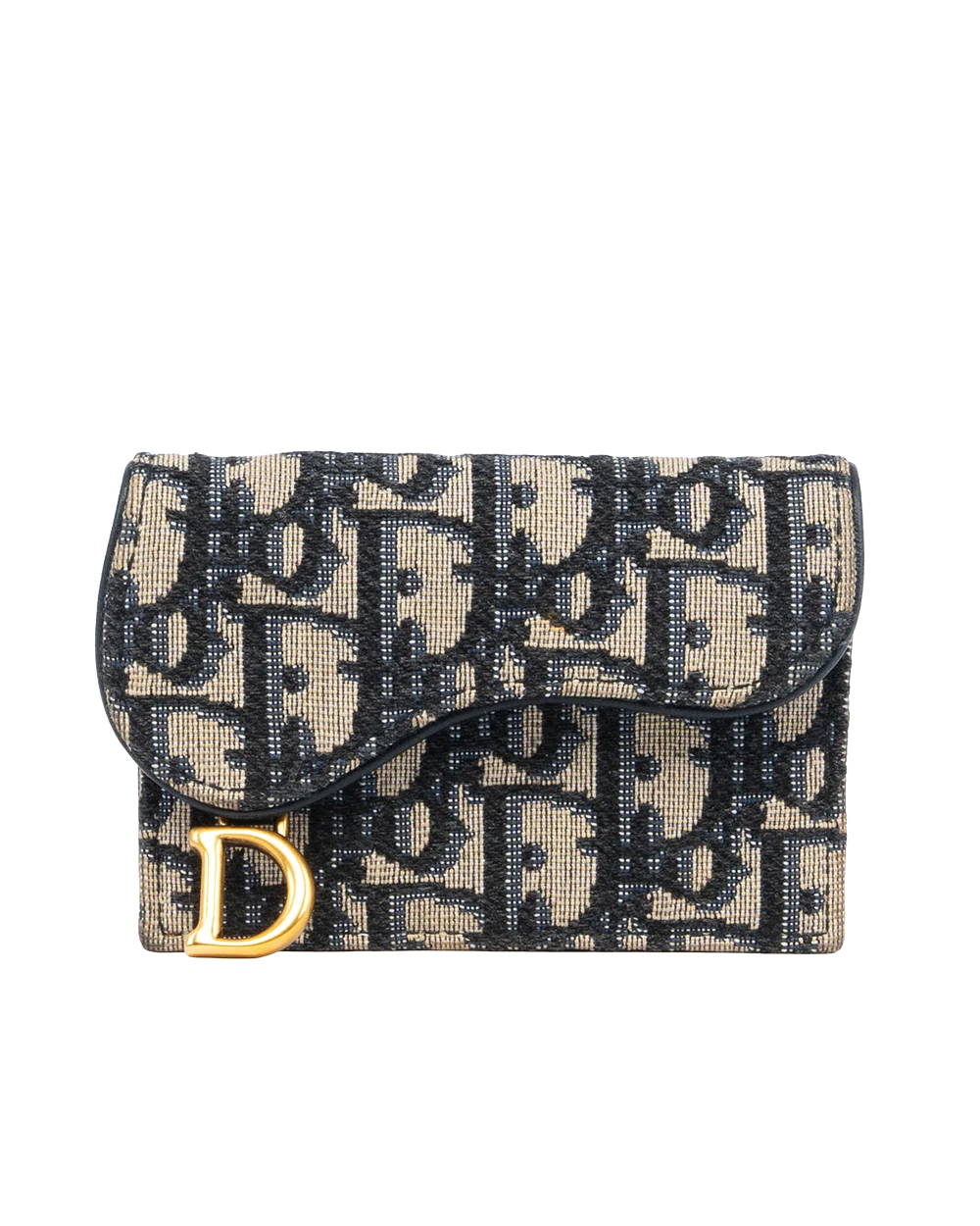 DIOR SADDLE BLOOM CARD HOLDER SHORT BLUE NAVY OBLIQUE JACUARD GHW 43 MA 1200 1034