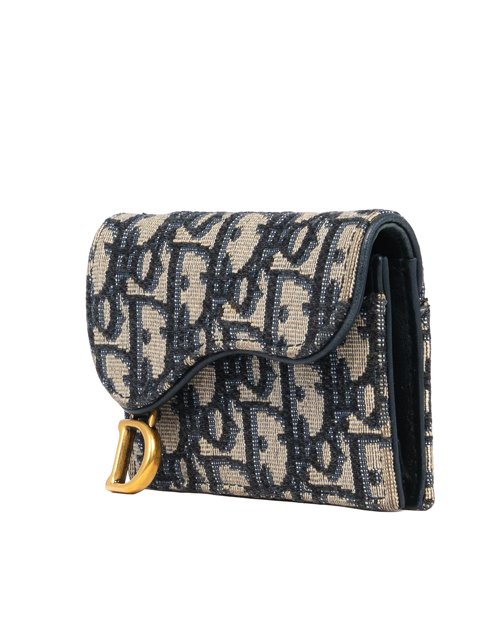DIOR SADDLE BLOOM CARD HOLDER SHORT BLUE NAVY OBLIQUE JACUARD GHW 43 MA 1200 1035