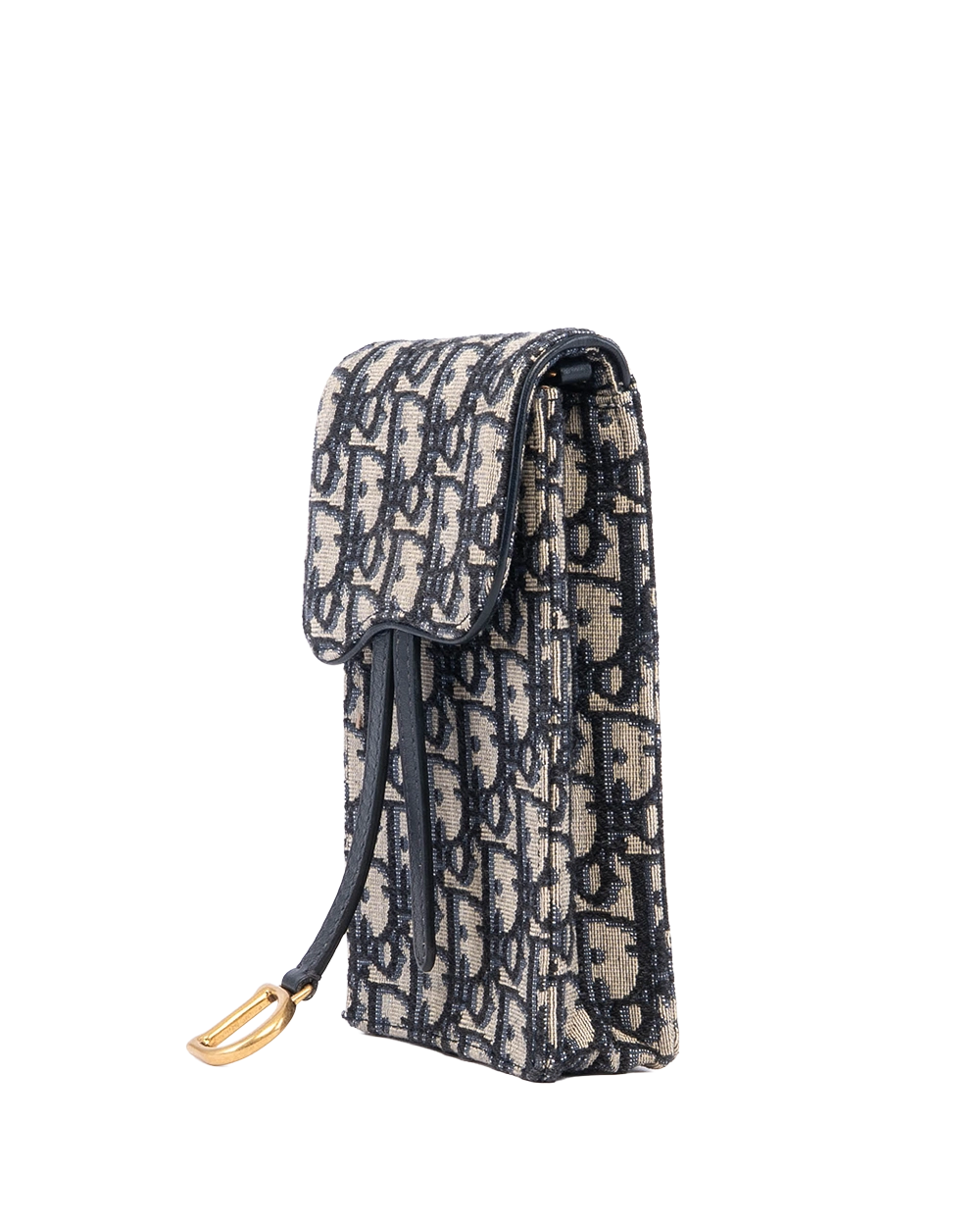 DIOR VERTICAL SADDLE POUCH BLUE NAVY OBLIQUE JACUARD GHW 12 MA 0211 05212