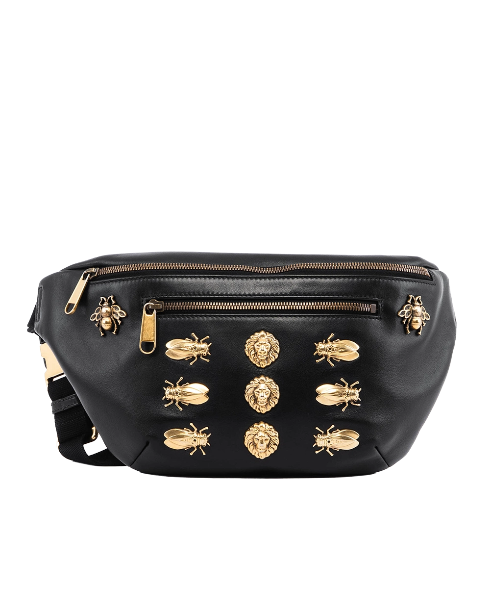 GUCCI ANIMAL STUDS BELT BAG BLACK CALF GHW 484683 562609 05820