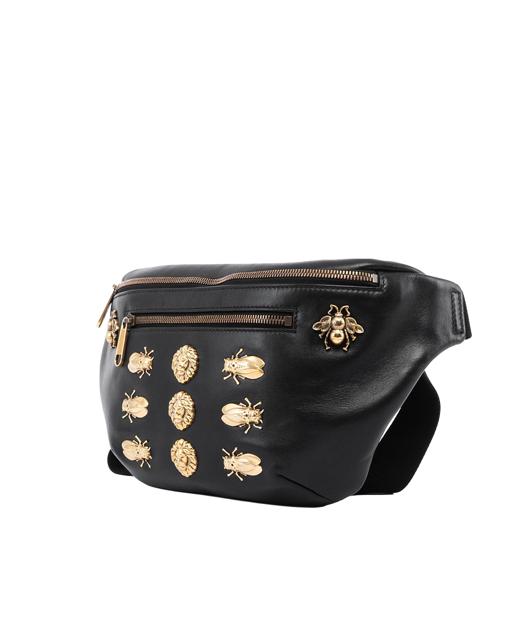 GUCCI ANIMAL STUDS BELT BAG BLACK CALF GHW 484683 562609 05822
