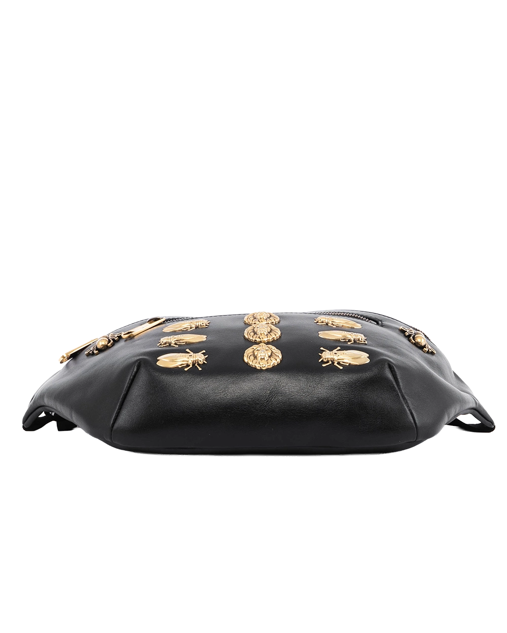 GUCCI ANIMAL STUDS BELT BAG BLACK CALF GHW 484683 562609 05825