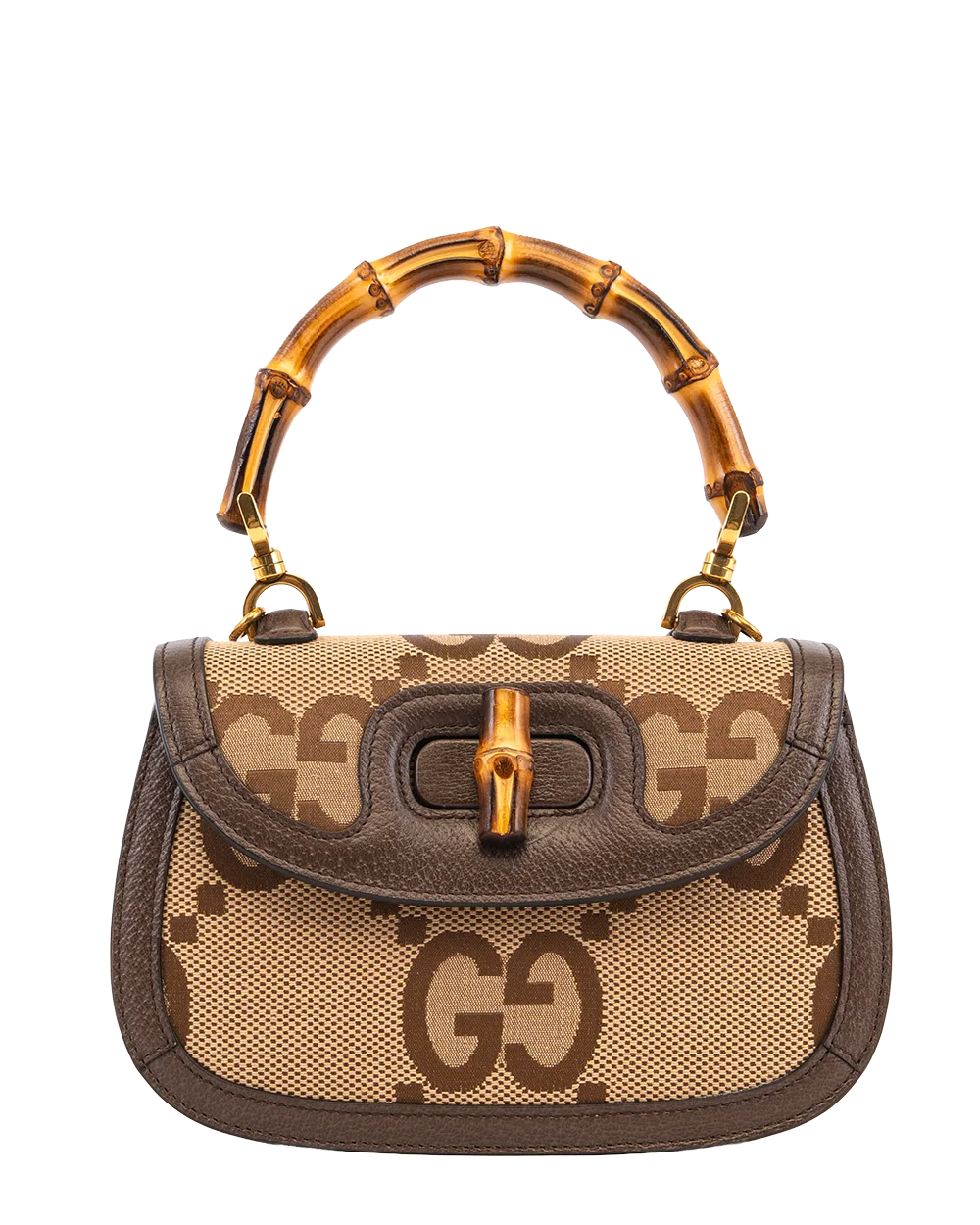 GUCCI BAMBOO 1974 TOP HANDLE SMALL BROWN JUMBO GG MONOGRAM GHW 675797 498879 2949