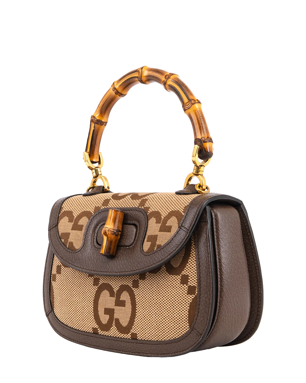 GUCCI BAMBOO 1974 TOP HANDLE SMALL BROWN JUMBO GG MONOGRAM GHW 675797 498879 2950