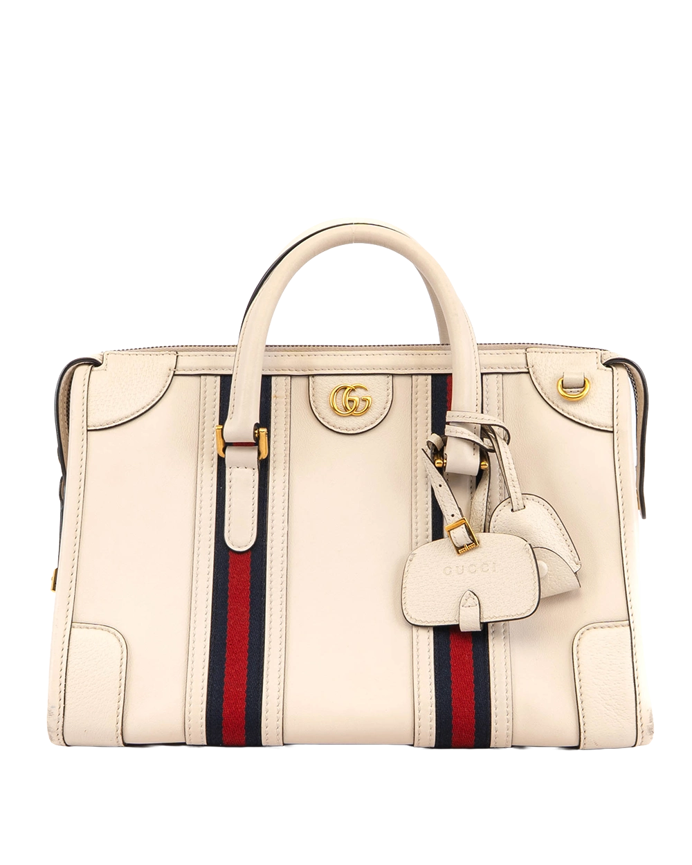GUCCI BAULETTE TOP HANDLE WHITE RED BLUE CALF GHW 715666 493075 4115