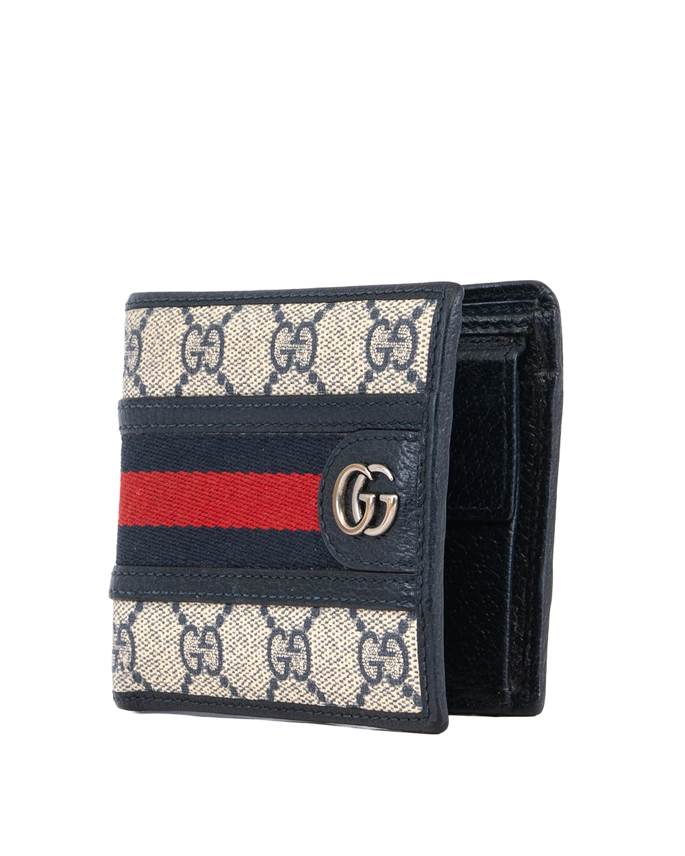 GUCCI BI FOLD WALLET SHORT NAVY GG MONOGRAM CANVAS SHW 597609 0416 2075