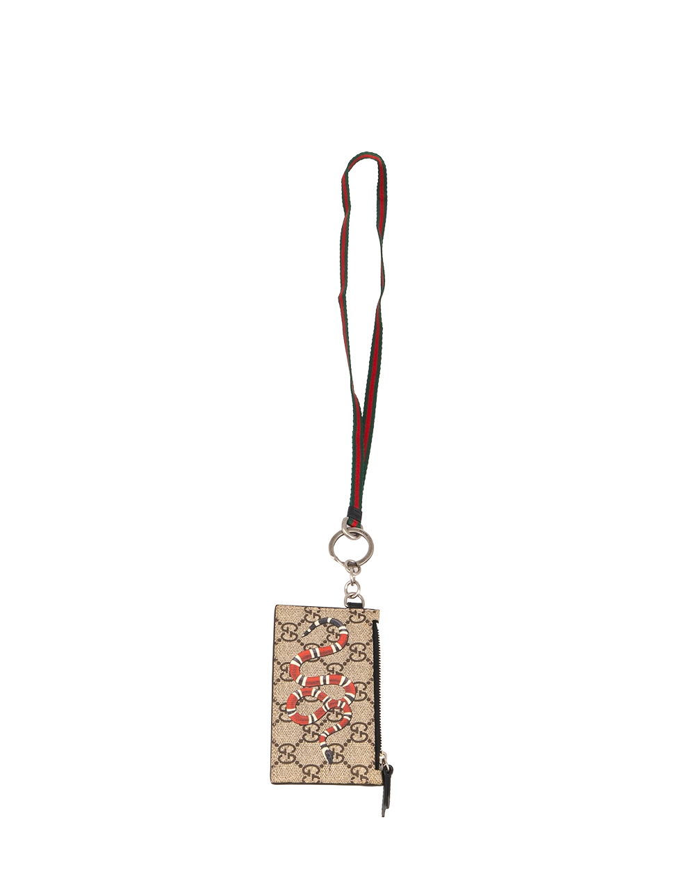 GUCCI CARD SLOT WITH CHAIN SHORT BROWN SNAKE GG MONOGRAM CANVAS SHW 523908 4568 0327