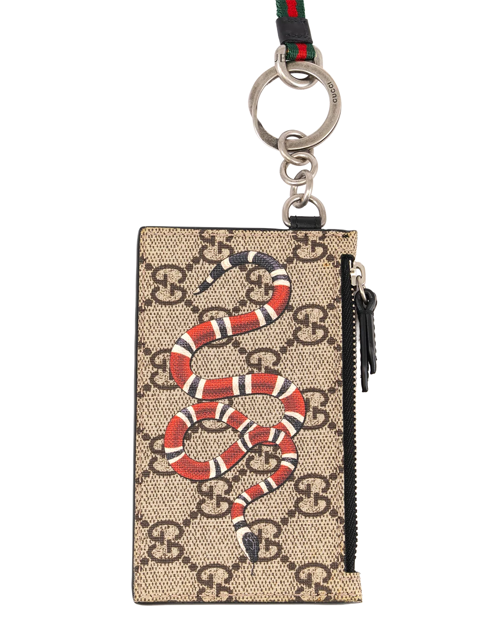 GUCCI CARD SLOT WITH CHAIN SHORT BROWN SNAKE GG MONOGRAM CANVAS SHW 523908 4568 0329