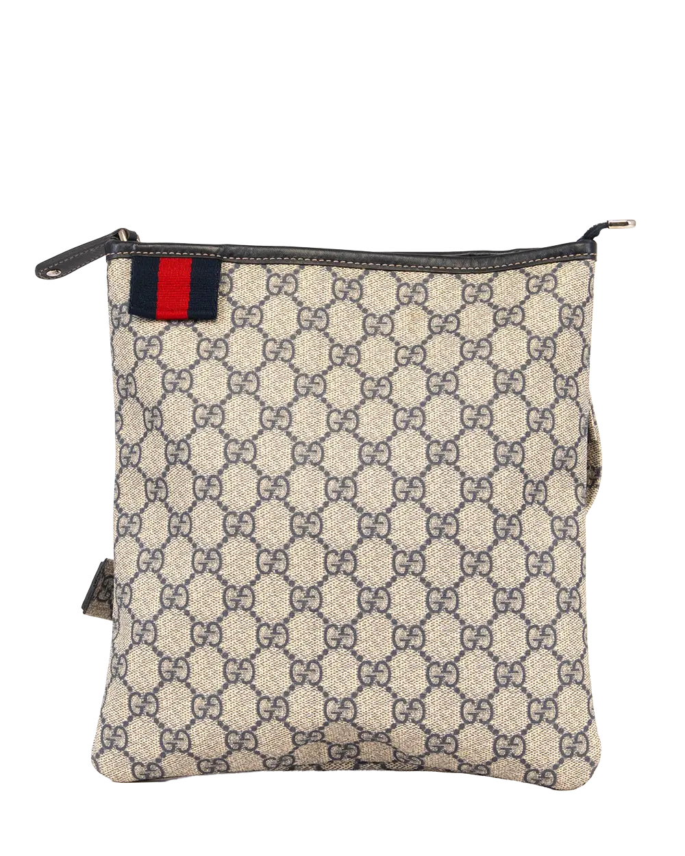 GUCCI FLAT SIDE ZIP MESSENGER BAG BLACK BEIGE GG MONOGRAM CANVAS SHW 246413 486628 2069