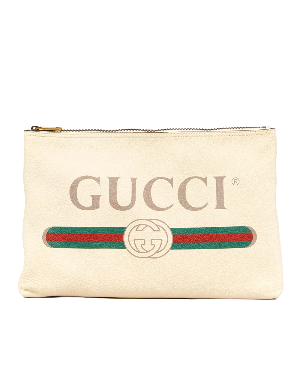 GUCCI GG LOGO PRINT CLUTCH WHITE CALF GHW 0941