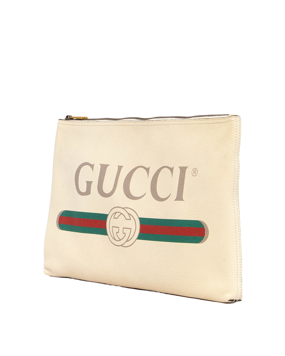 GUCCI GG LOGO PRINT CLUTCH WHITE CALF GHW 0942