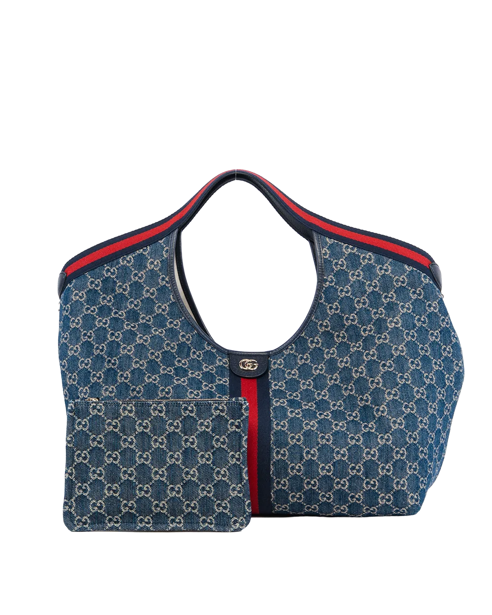 GUCCI GIGLIO TOTE HANDBAG LARGE BLUE JEAN RED BLUE DENIM GHW 853971 650815 1587