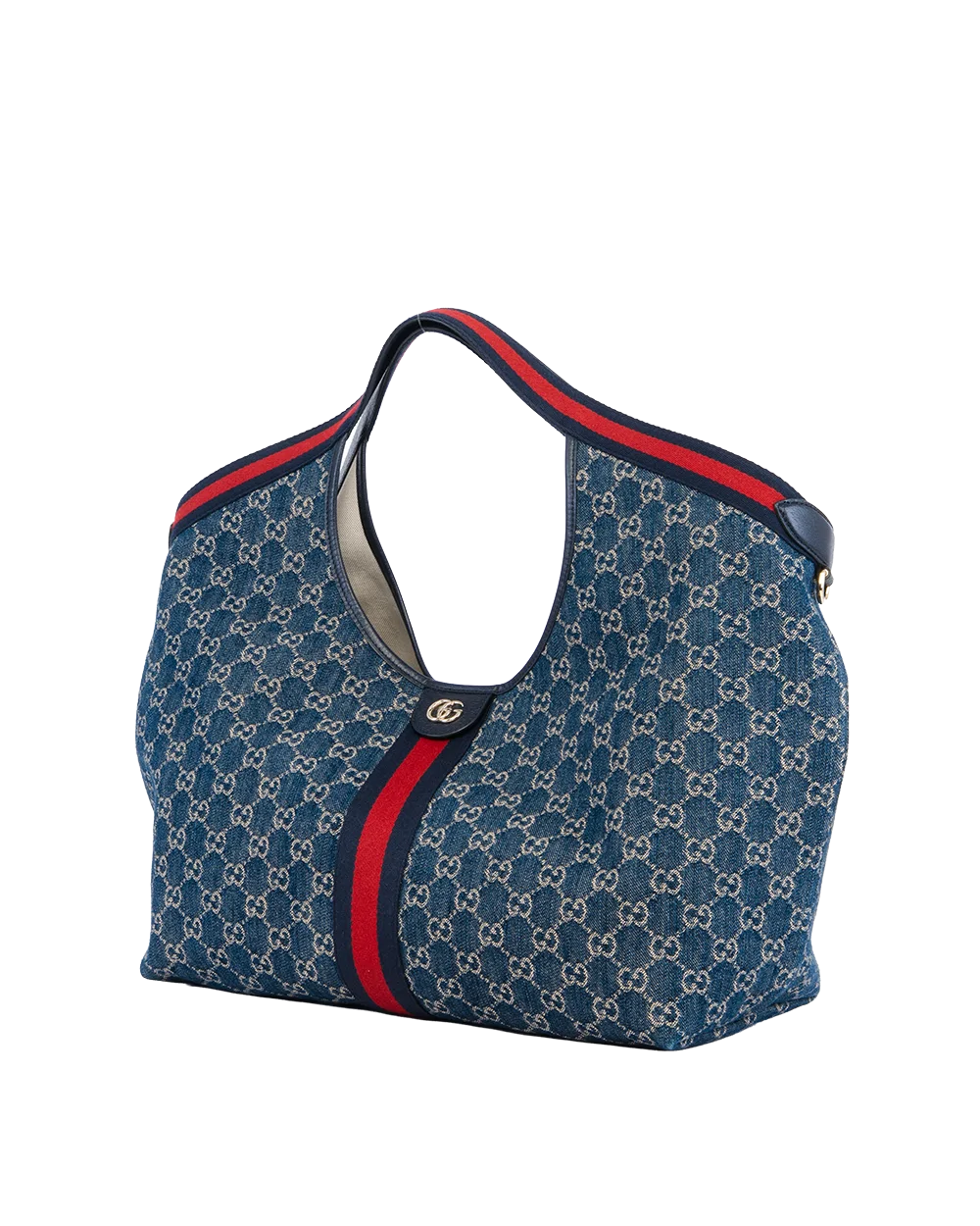 GUCCI GIGLIO TOTE HANDBAG LARGE BLUE JEAN RED BLUE DENIM GHW 853971 650815 1589