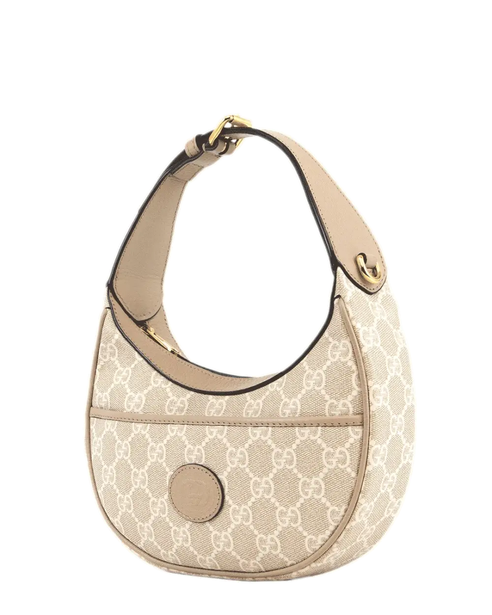 GUCCI INTERLOCK HALF MOON MINI BEIGE GG MONOGRAM CANVAS GHW 726843 493075 3878