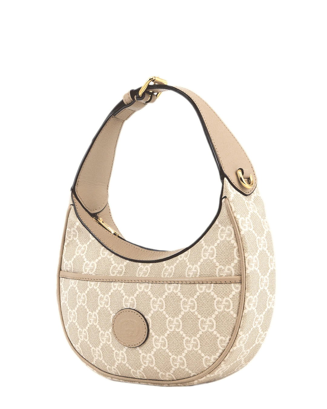 GUCCI INTERLOCK HALF MOON MINI BEIGE GG MONOGRAM CANVAS GHW 726843 493075 3878