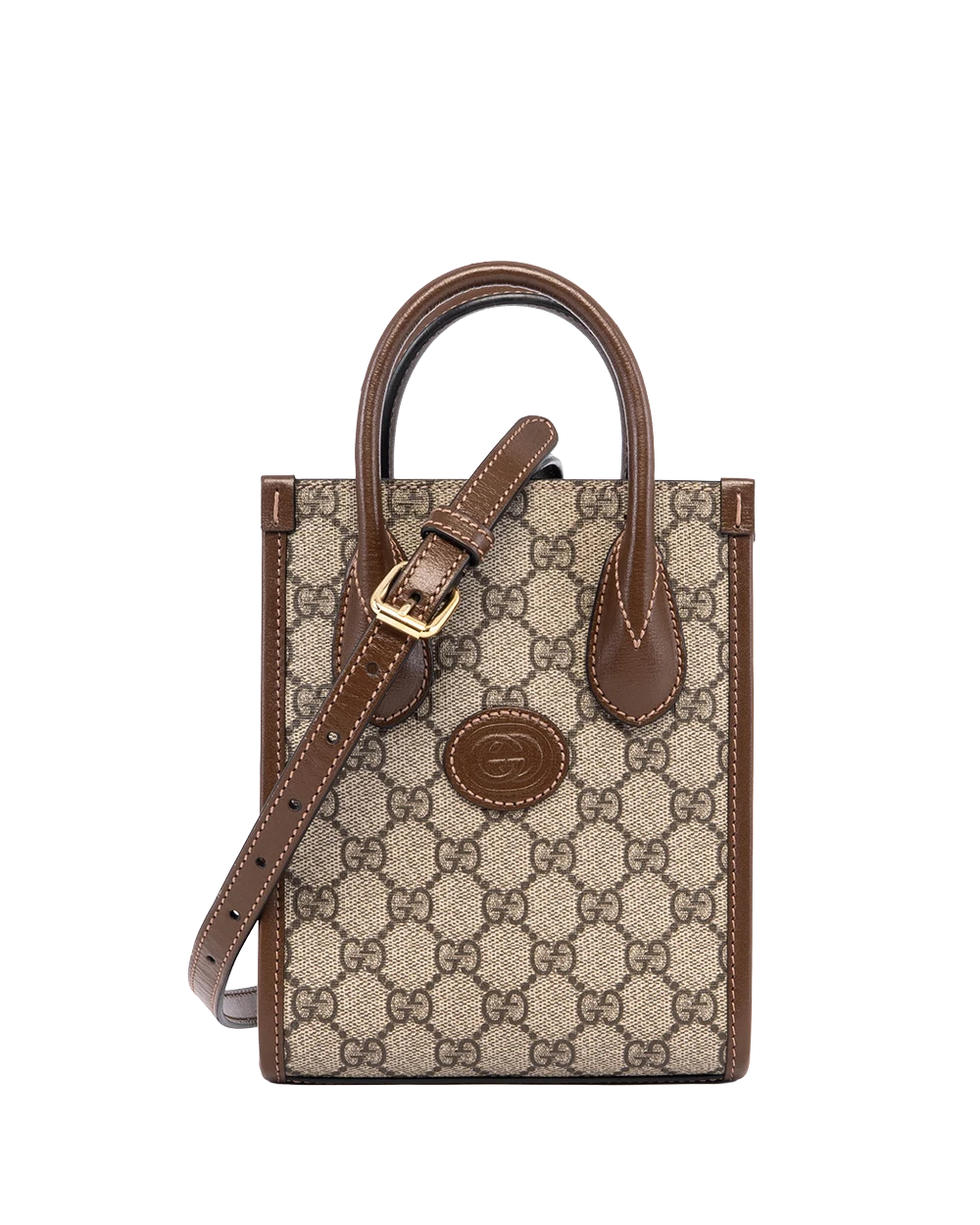 GUCCI INTERLOCKING TOTE MINI BROWN GG MONOGRAM CANVAS GHW 671623 498075 04986
