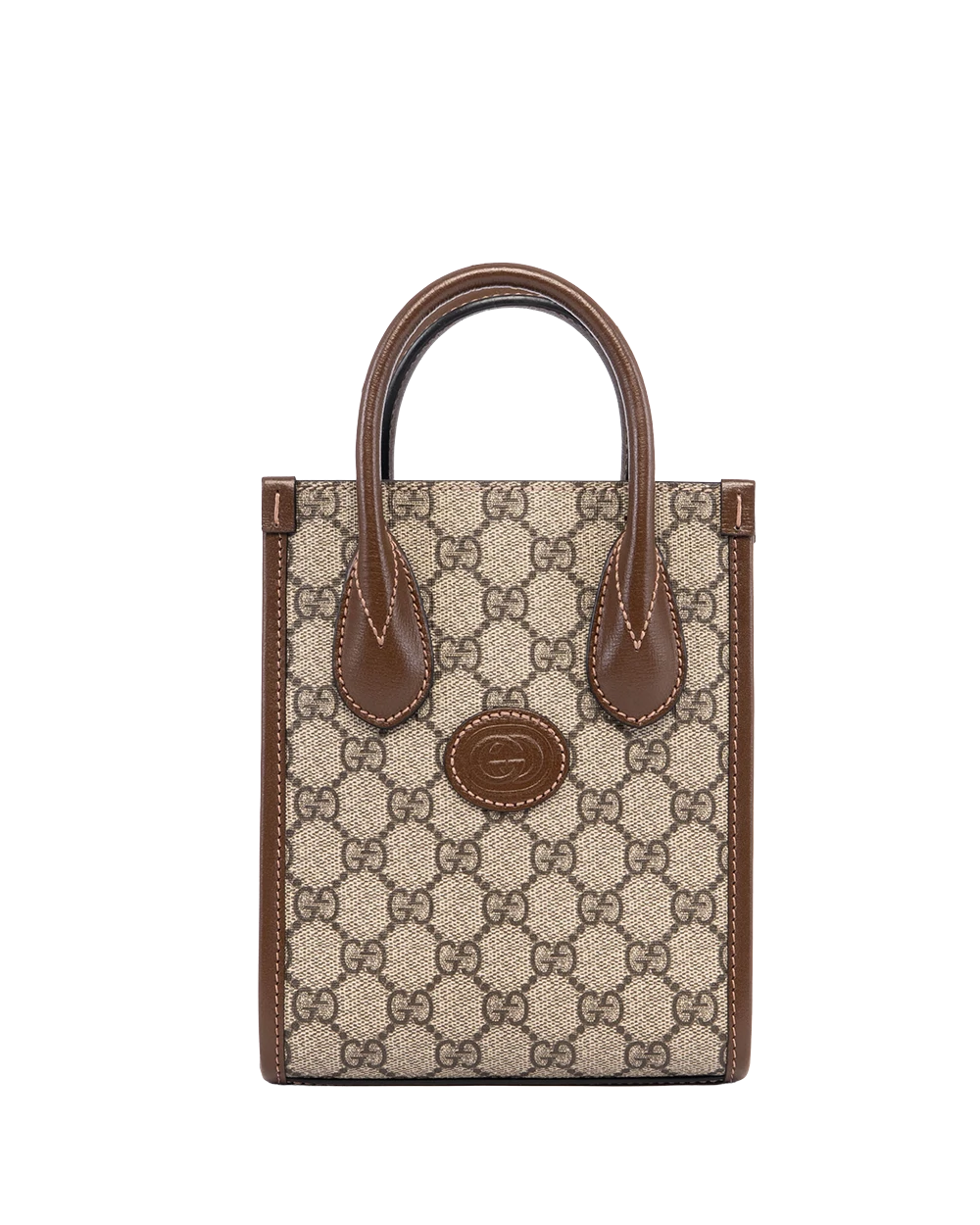 GUCCI INTERLOCKING TOTE MINI BROWN GG MONOGRAM CANVAS GHW 671623 498075 04987