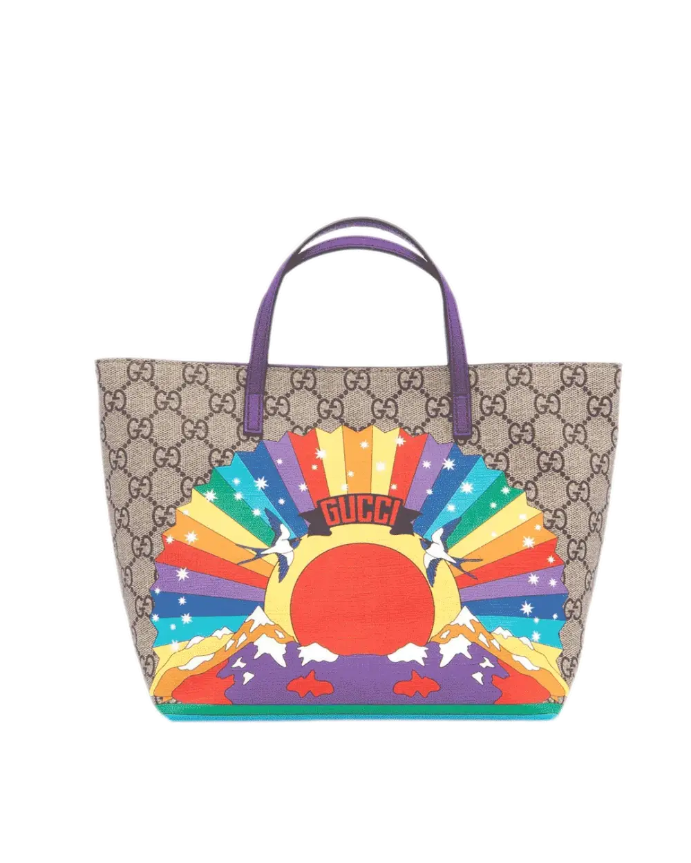 GUCCI KID TOTE BROWN RAINBOW BIRDS GG MONOGRAM CANVAS GHW 410812 201099 07175
