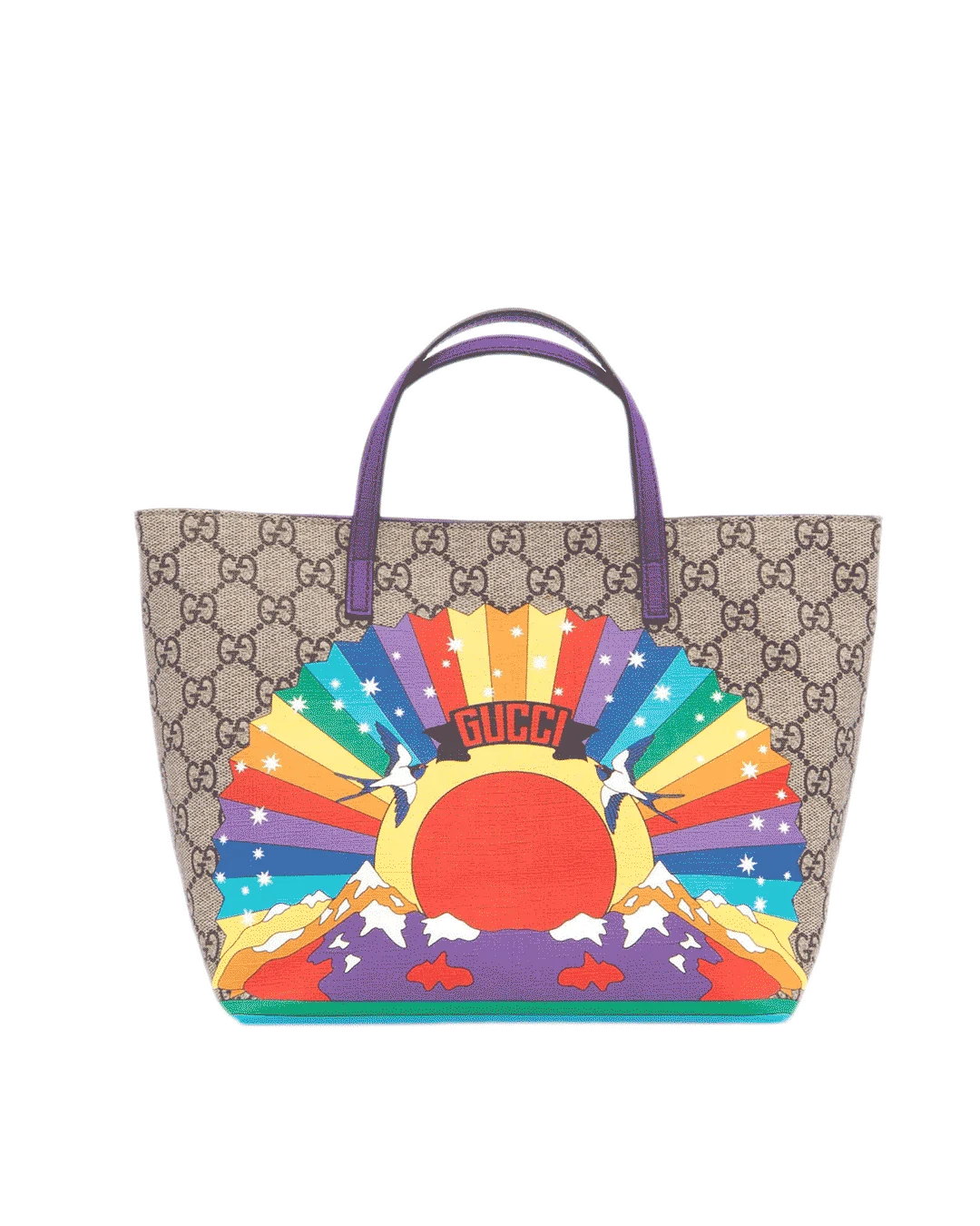 GUCCI KID TOTE BROWN RAINBOW BIRDS GG MONOGRAM CANVAS GHW 410812 201099 07175